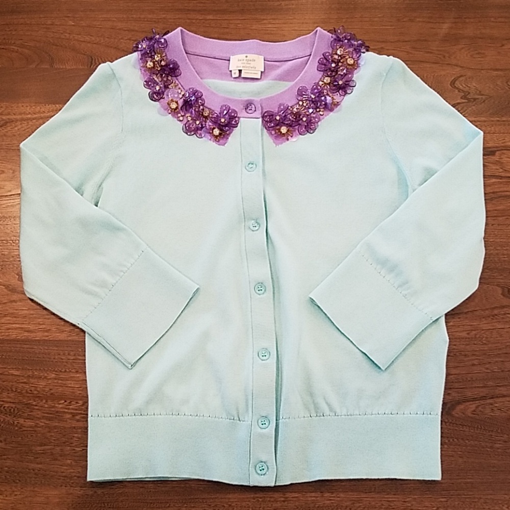 Kate Spade Blue and Purple Jeweled Colar Sweater M